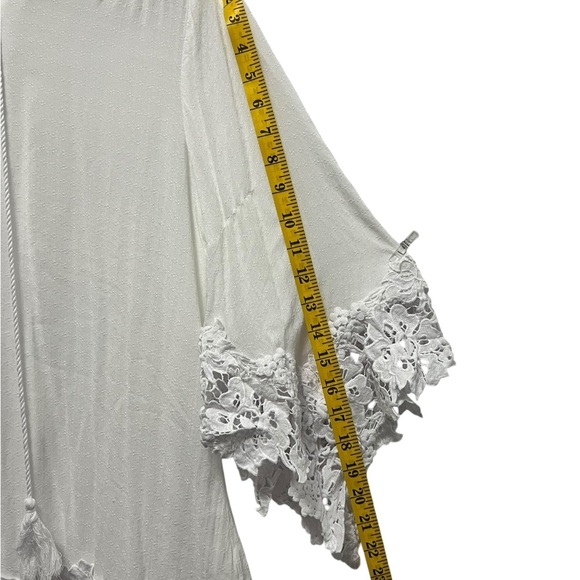 White Boho Coastal top. Cool and airy. Lace trim. Peasant tie cheat. Swim cover - Picture 8 of 8